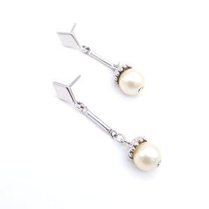 Vintage Silver Faux Pearl Drop  Dangle Earrings